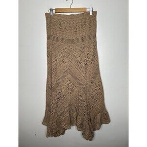 Solitaire by Ravi Khosla Lace Skirt Brown Tan Tiered Crochet Lined Size Medium